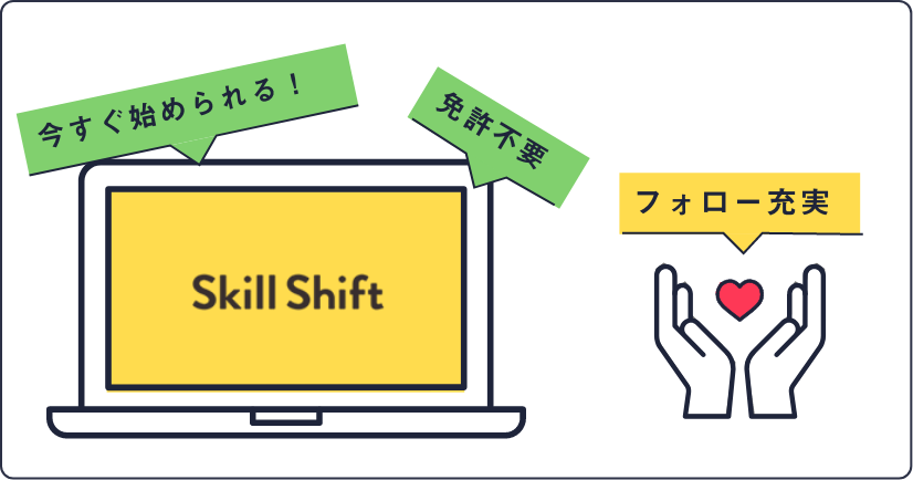 今すぐ始められる, 免許不要, フォロー充実